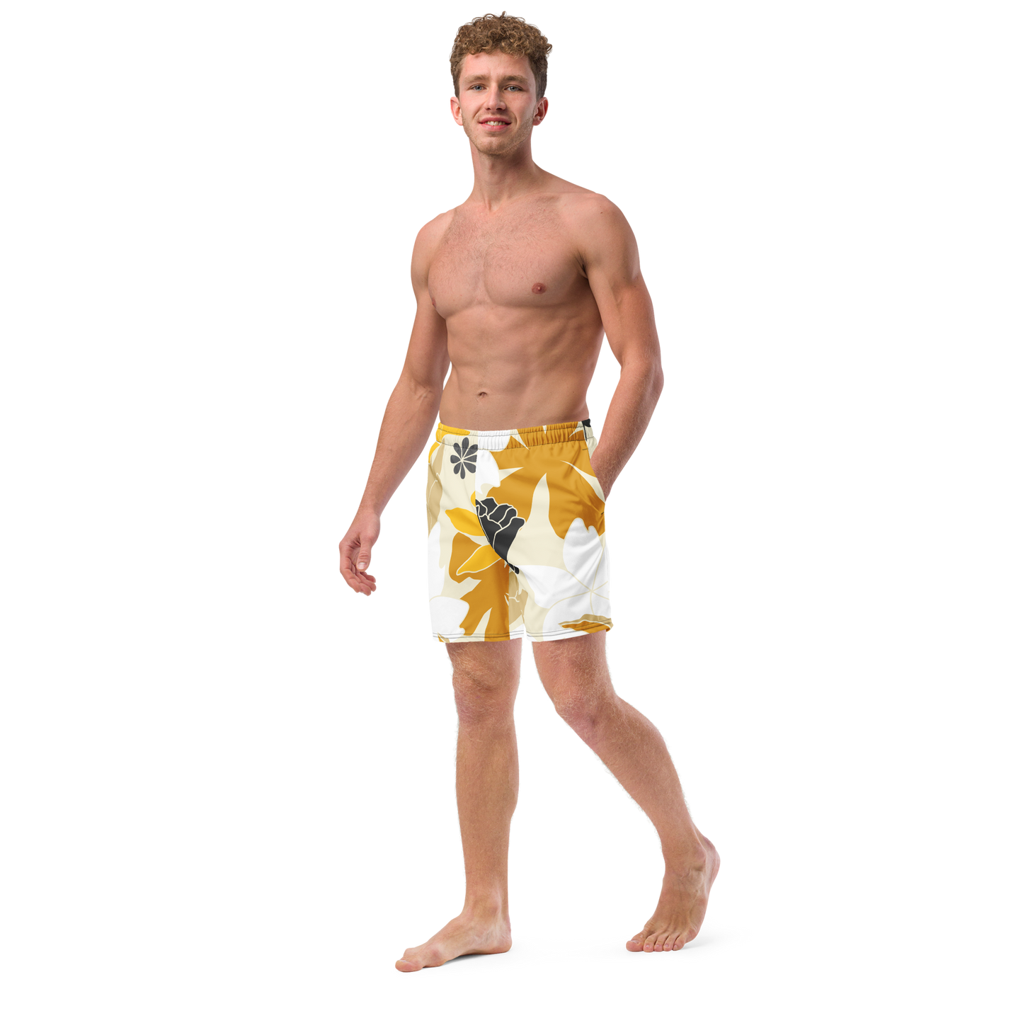 Men's swim trunks inspired by, “Flowers.”